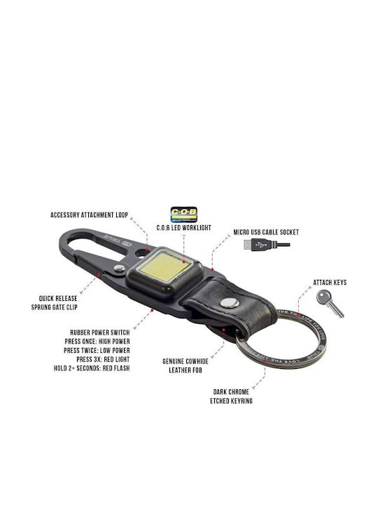 True Utility Breloc Cliplite Metalic Cu LED Negru