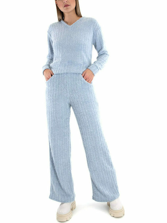 High Waist Sweatpants Flared Light Blue