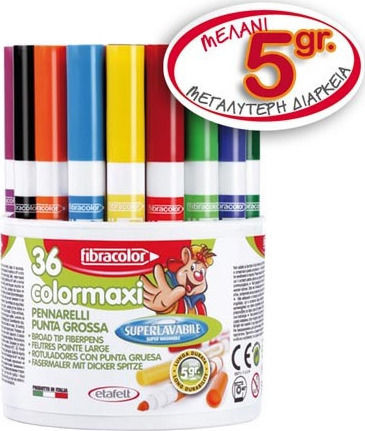 Fibracolor Colormaxi Washable Drawing Markers 6mm Thick Set 36pcs