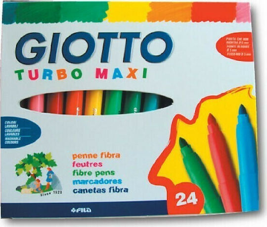 Giotto Turbo Maxi Washable Drawing Markers 5mm Thick Set 24pcs