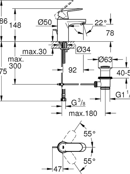 Grohe Eurosmart Cosmopolitan Mischung Waschtischarmatur