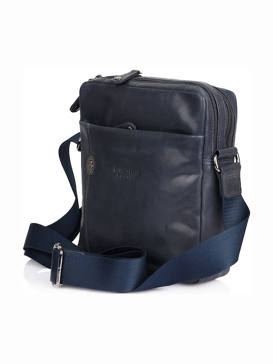 Leather Men's Bag Shoulder / Crossbody Navy Blue