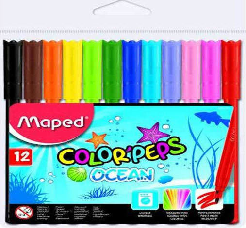 Maped Color'Peps Ocean Pulse Washable Drawing Markers 2mm Thin Set 12pcs