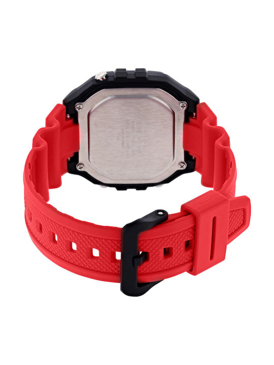 Casio Digital Men's Watch 43.2mm Chronograph Battery with Red Rubber Strap