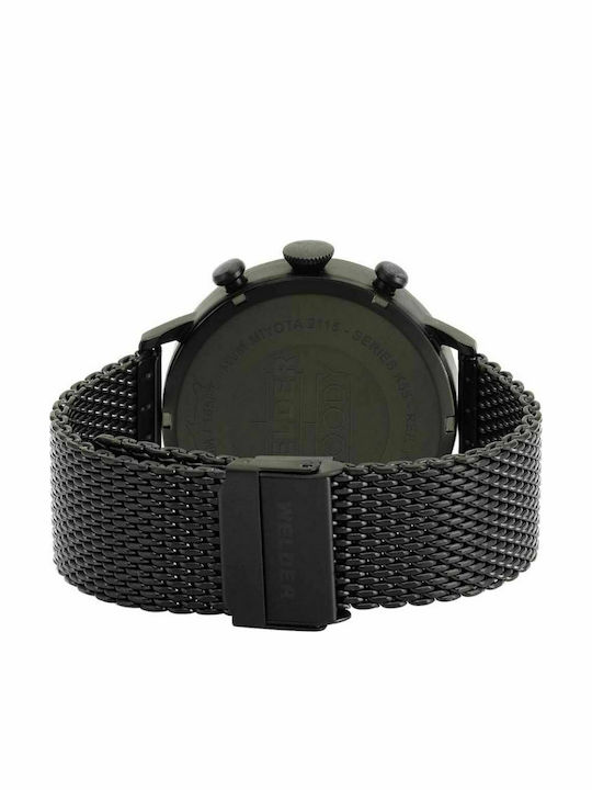 Welder Ανδρικό Ρολόι 45mm Χρονογράφος Μπαταρίας με Μαύρο Μεταλλικό Μπρασελέ