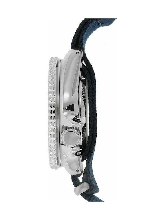 Seiko Ανδρικό Ρολόι 43mm Αυτόματο με Μπλε Υφασμάτινο Λουράκι