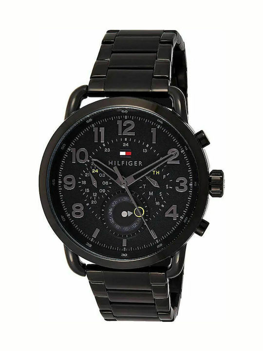 Tommy Hilfiger Briggs Ανδρικό Ρολόι 46mm Χρονογράφος Μπαταρίας με Μαύρο Μεταλλικό Μπρασελέ