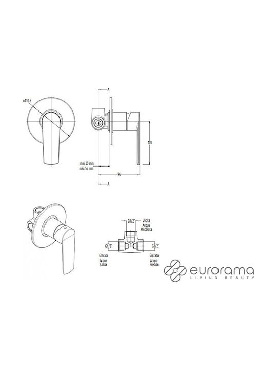Eurorama Klint Built-in Faucet Mixer for for Bathroom Sink 1 Exit Chrome