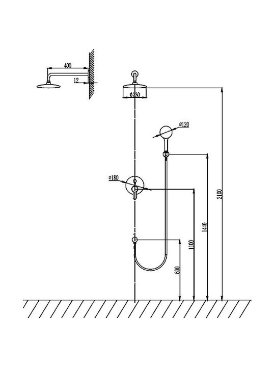 Karag Artemis Built-in Mixer, Hand Shower & Shower Head Set for Shower 2 Exits Inox Nero