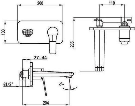 Karag Andare Built-in Mixer & Spout Set for for Bathroom Sink 1 Exit Bianco