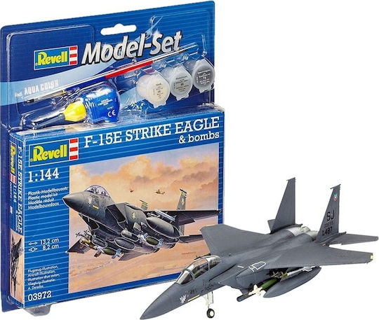 Revell F-15E Strike Eagle & Bombs Modeling Figure Airplane 70 Pieces in Scale 1:144 with Glue and Paints 13.2x8.2cm.