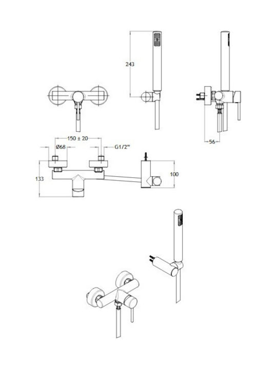 Eurorama Tonda Mixing Shower Shower Faucet Complete Set Silver