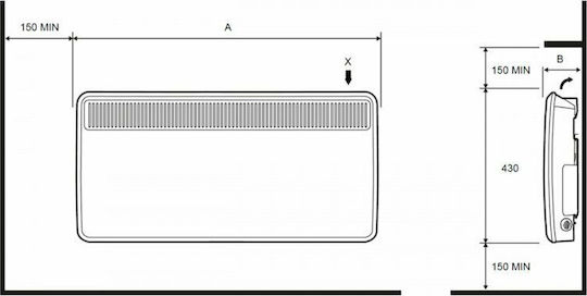 Dimplex PLX 200E 376220 Convector Heater Wall 2000W with Electronic Thermostat 86x43cm White