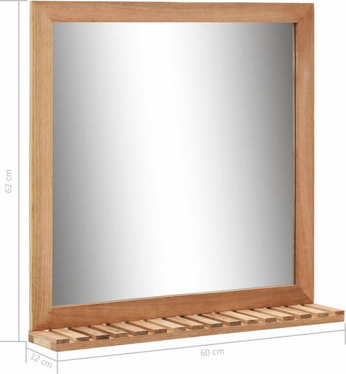 vidaXL Rectangular Bathroom Mirror made of Solid Wood with Shelf 60x62cm Brown