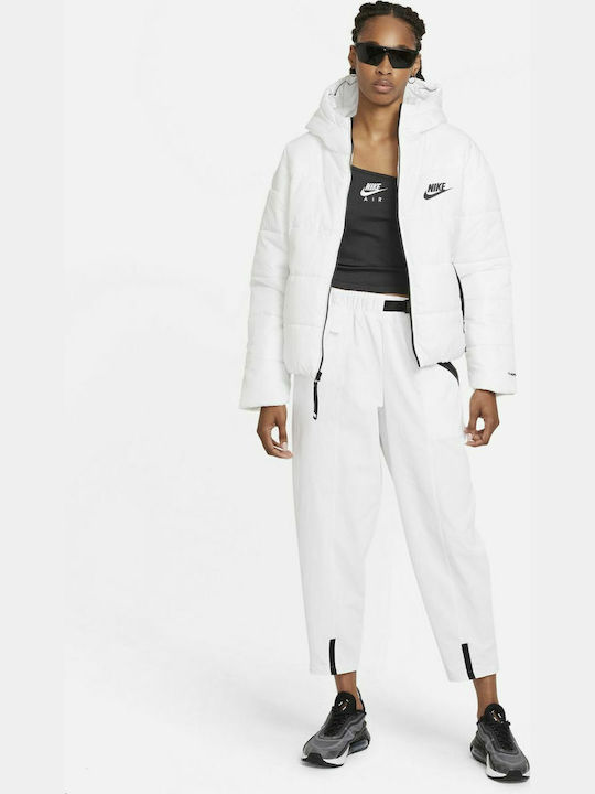 Sportswear Κοντό Γυναικείο Puffer Μπουφάν για Χειμώνα Λευκό