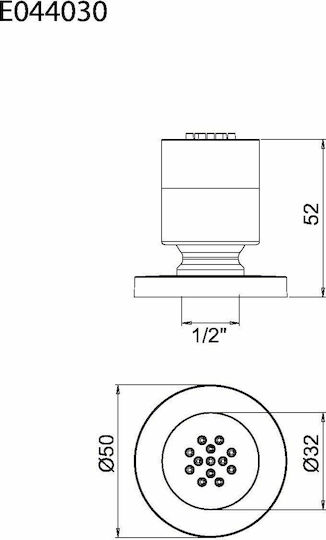 Almar Jet Round 206 E044030 400 Round Showerhead 5cm Matte Black