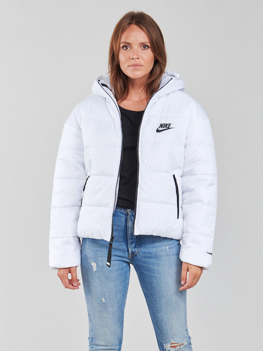 Sportswear Κοντό Γυναικείο Puffer Μπουφάν για Χειμώνα Λευκό