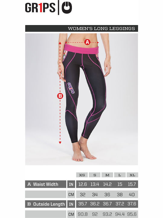 Grips Athletics Power Flower Lang Frauen Kampfsport Leggings Schwarz GWL104