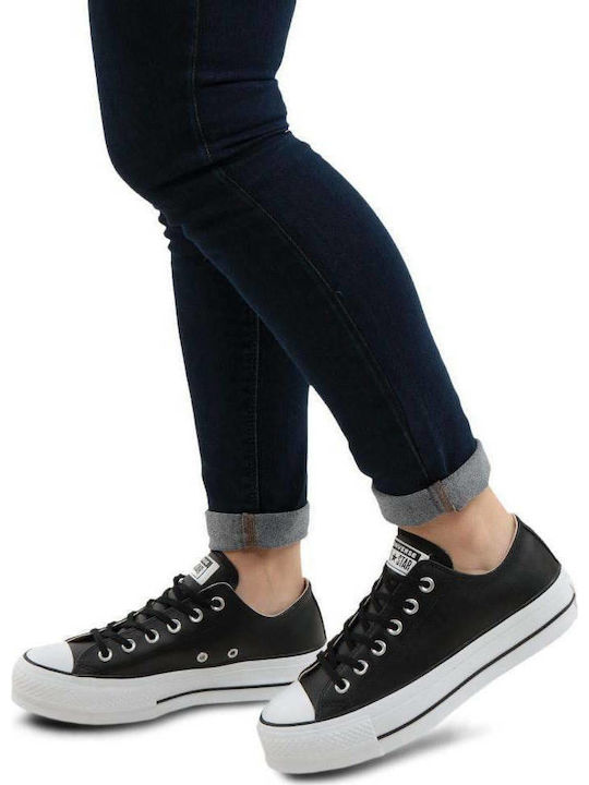 Chuck Taylor All Star Lift Clean Leather Low Top Флатформи Маратонки Черно / Бяло