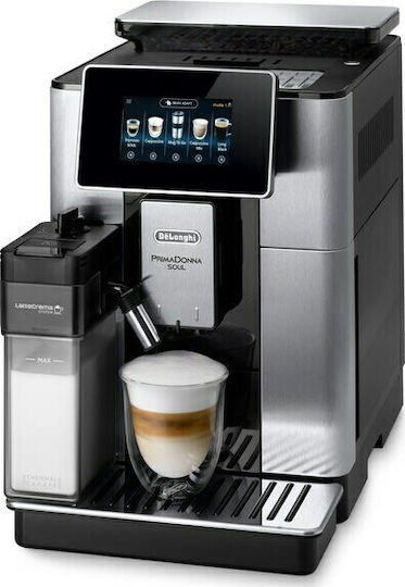 De'Longhi PrimaDonna Soul Automatic Espresso Coffee Machine 1450W Pressure 19bar for Cappuccino with Grinder and Wi-Fi Grey ECAM 610.75.MB