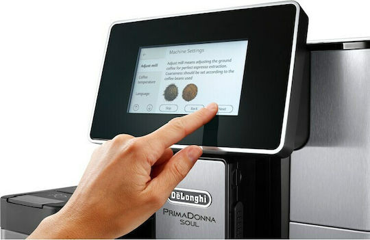 De'Longhi PrimaDonna Soul Automatic Espresso Coffee Machine 1450W Pressure 19bar for Cappuccino with Grinder and Wi-Fi Grey ECAM 610.75.MB