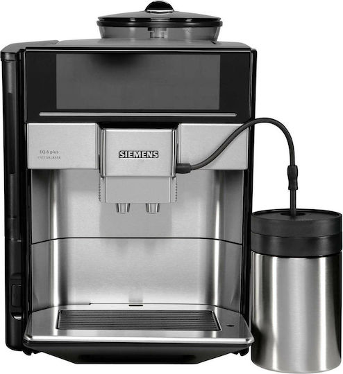 Siemens Eq.6 Αυτόματη Μηχανή Espresso 1500W Πίεσης 19bar για Cappuccino με Μύλο Άλεσης Μαύρη TE657M03DE