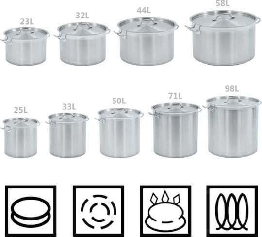 vidaXL Stainless Steel Marmite Capacity 58lt with Diameter 50cm and Height 30cm.