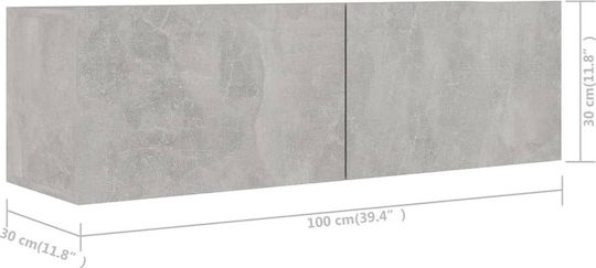 Wall Living Room Cabinet Made of Particle Board Grey 100x30x30cm