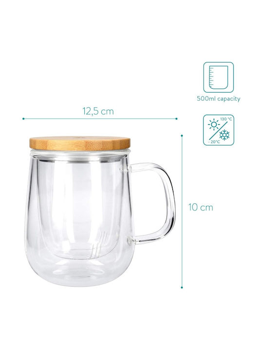 Navaris Κούπα Γυάλινη με Καπάκι Διάφανη 500ml