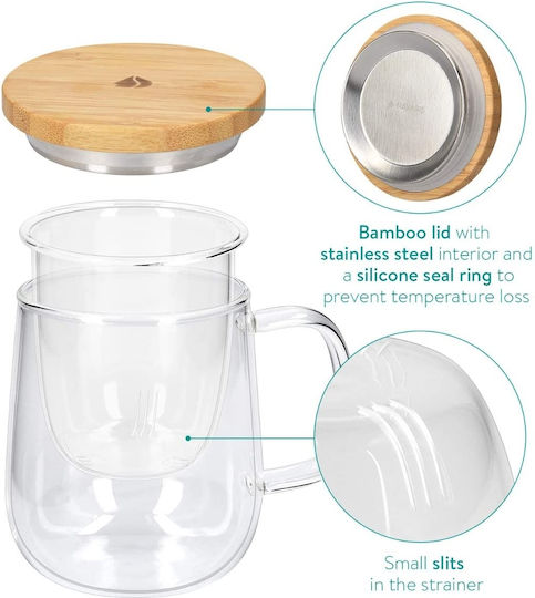Navaris Becher Glas mit Deckel Transparent 500ml