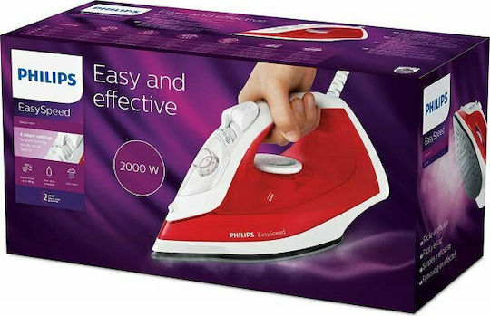 Philips Steam Iron 2000W with Non-stick Plate and Continuous Steam Supply 25g/min Red/White