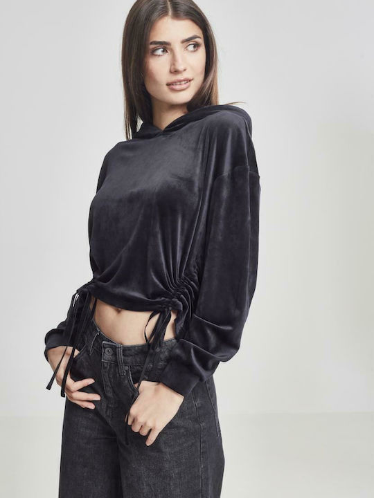 Cropped Hanorac pentru femei Catifea Cu glugă Negru
