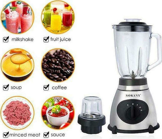 Sokany Blender With Glass Jug 1.5 L 400W Gray SK-148S