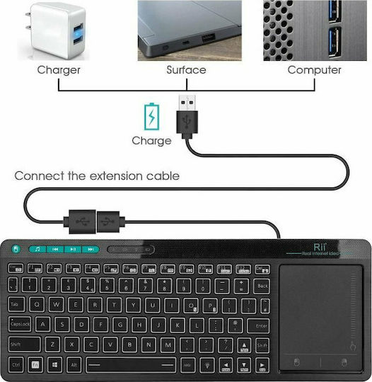 Riitek Mini k18+ Ασύρματο Πληκτρολόγιο με Touchpad Αγγλικό US