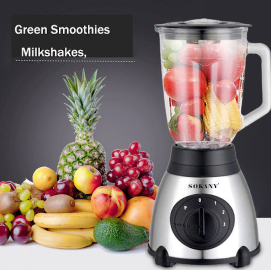 Sokany Blender With Glass Jug 1.5 Lt 450W Inox SK-144