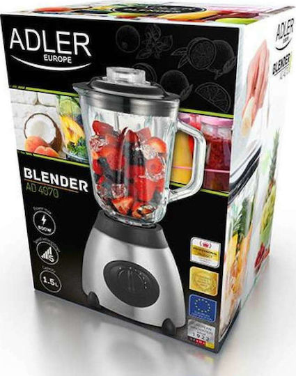 Adler AD-4070 Μπλέντερ με Γυάλινη Κανάτα 1.5 lt 600W Inox