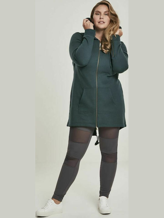 Long Women's Sweatshirt Jacket Hooded Green
