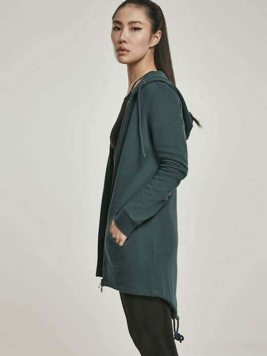 Long Women's Sweatshirt Jacket Hooded Green