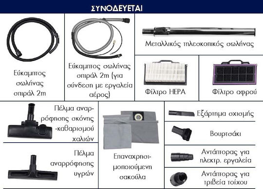 Bulle Σκούπα Υγρών / Στερεών 1600W με Πλαστικό Κάδο 30lt