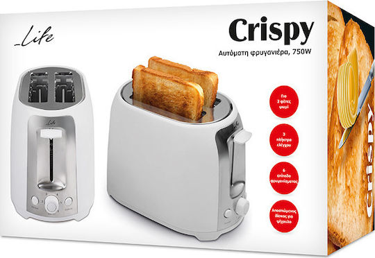 Life Crispy 221-0136 Toaster 2 Slots 750W White