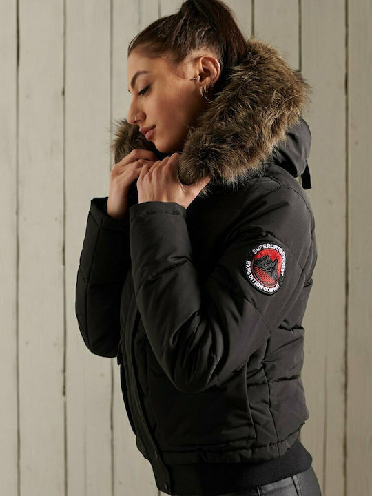 Everest Women's Short Puffer Jacket for Winter with Hood Black
