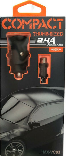 Moxom MX-VC03 Auto-Ladegerät 4.8A mit Anschlüssen: 2xUSB mit Kabel Typ-C,TC-TC Schwarz Farbe