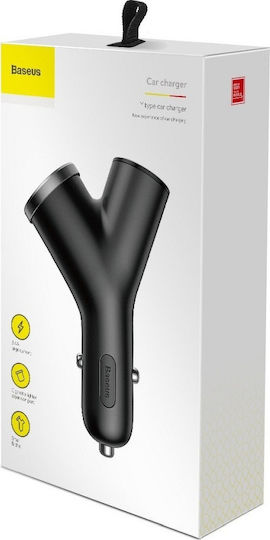 Baseus Φορτιστής Αυτοκινήτου 3.4A με Θύρες: 2xUSB 1xΑναπτήρα Μαύρο Χρώμα