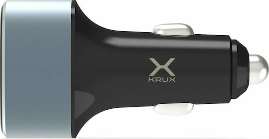 Krux Φορτιστής Αυτοκινήτου με Θύρες: 3xUSB Μαύρο Χρώμα