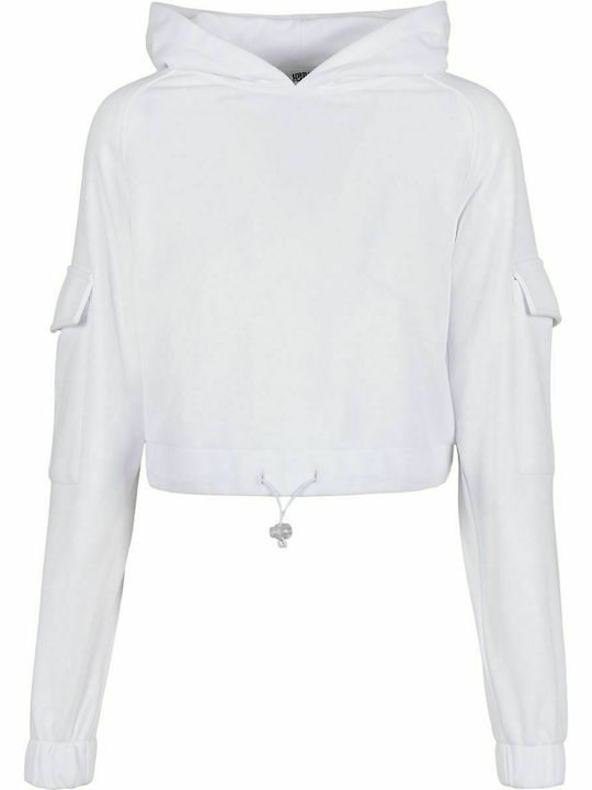 Hanorace Dama Cropped Cu Glugă Alb