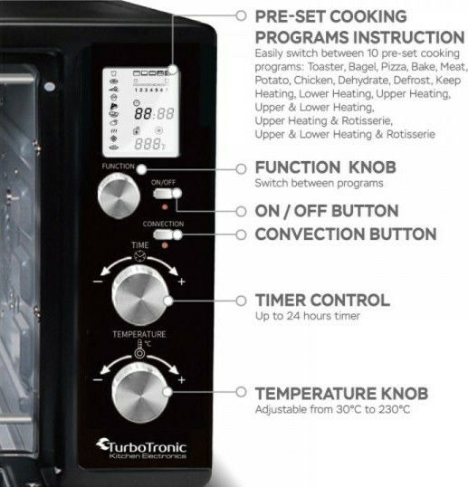 Turbotronic Ηλεκτρικό Φουρνάκι 45lt Χωρίς Εστίες με Αέρα