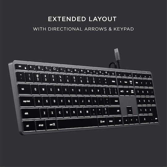 Satechi Slim W3 Wired Πληκτρολόγιο Αγγλικό US Συμβατό με Mac Γκρι