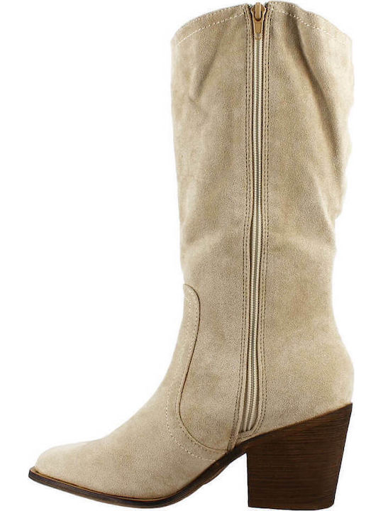 Suede Medium Heel Women's Boots 106.2A-1442 Beige