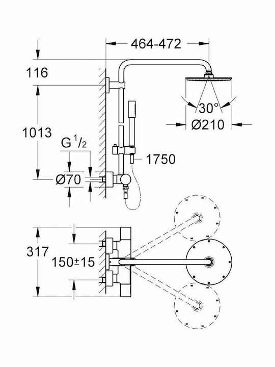 Grohe Rainshower System 210 Στήλη Ντουζ με Μπαταρία 112.9cm Ασημί