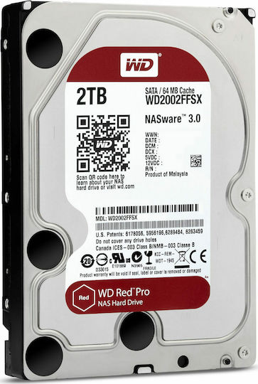 Western Digital Red Pro 2000ГБ Хард диск Σκληρи дискове 3.5" SATA III 7200обороти в минута с 64МБ Кеш за NAS WD2002FFSX
